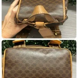 Celine Tan and Brown Backpack with Luxurious Design (SMALL) Celine Triomphe Canvas Calfskin Mini Folco Backpack Tan  main image 4